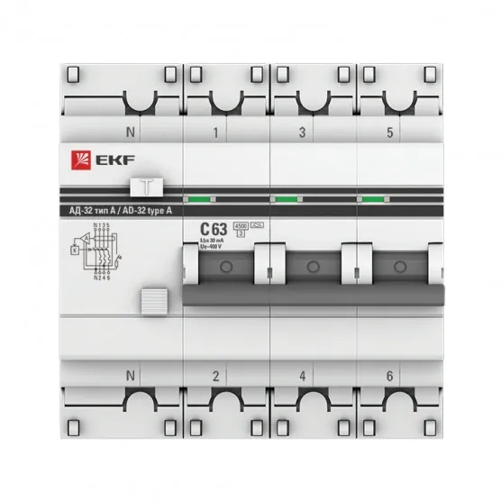 Дифференциальный автомат АД-32 3P+N 63А/30мА (тип А) EKF PROxima#2