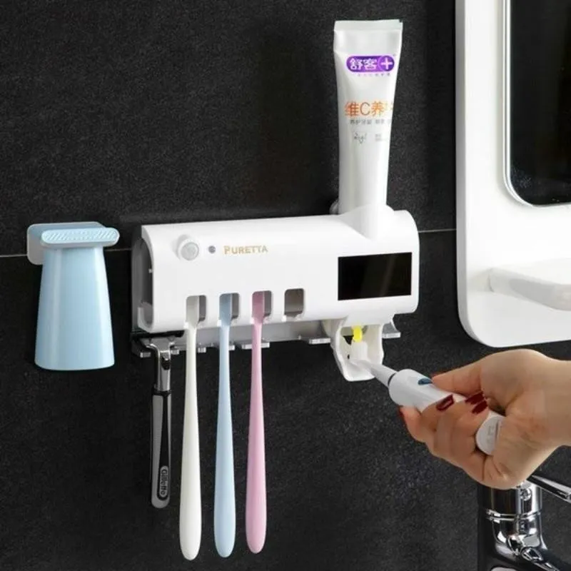 Набор для ванной: стерилизатор зубных щеток и диспенсер зубной пасты Smart UV#2