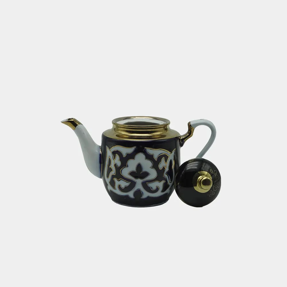 Узбекский чайник из фарфора с узорами хлопка ручной работы.#2