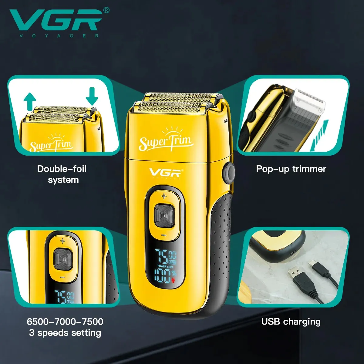 Электробритва VGR Professional V-332, золотой#3
