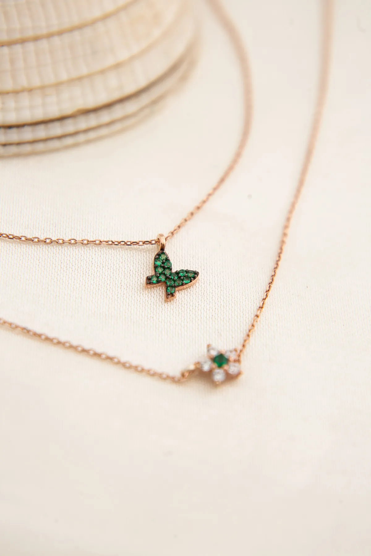 Серебряное ожерелье, модель: зеленая бабочка и цветок pp4101 Larin Silver#4