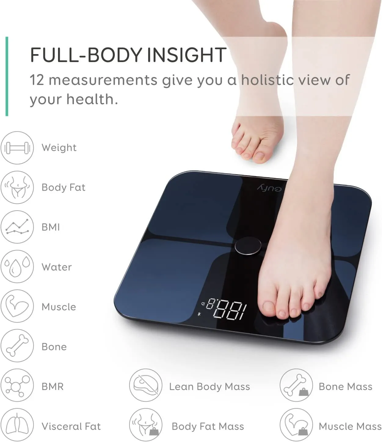 anker eufy, Умные весы с Bluetooth, Весы для жира, Беспроводные цифровые весы для ванной, 12 измерений, Вес / Жир / ИМТ, Фитнес-анализ состава тела, черный / белый, фунты / кг / ст#2
