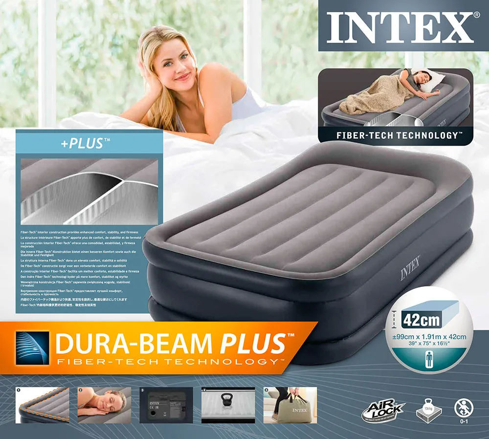 Надувная кровать Intex 64132 99х191х42см "Deluxe" с подголовником#6