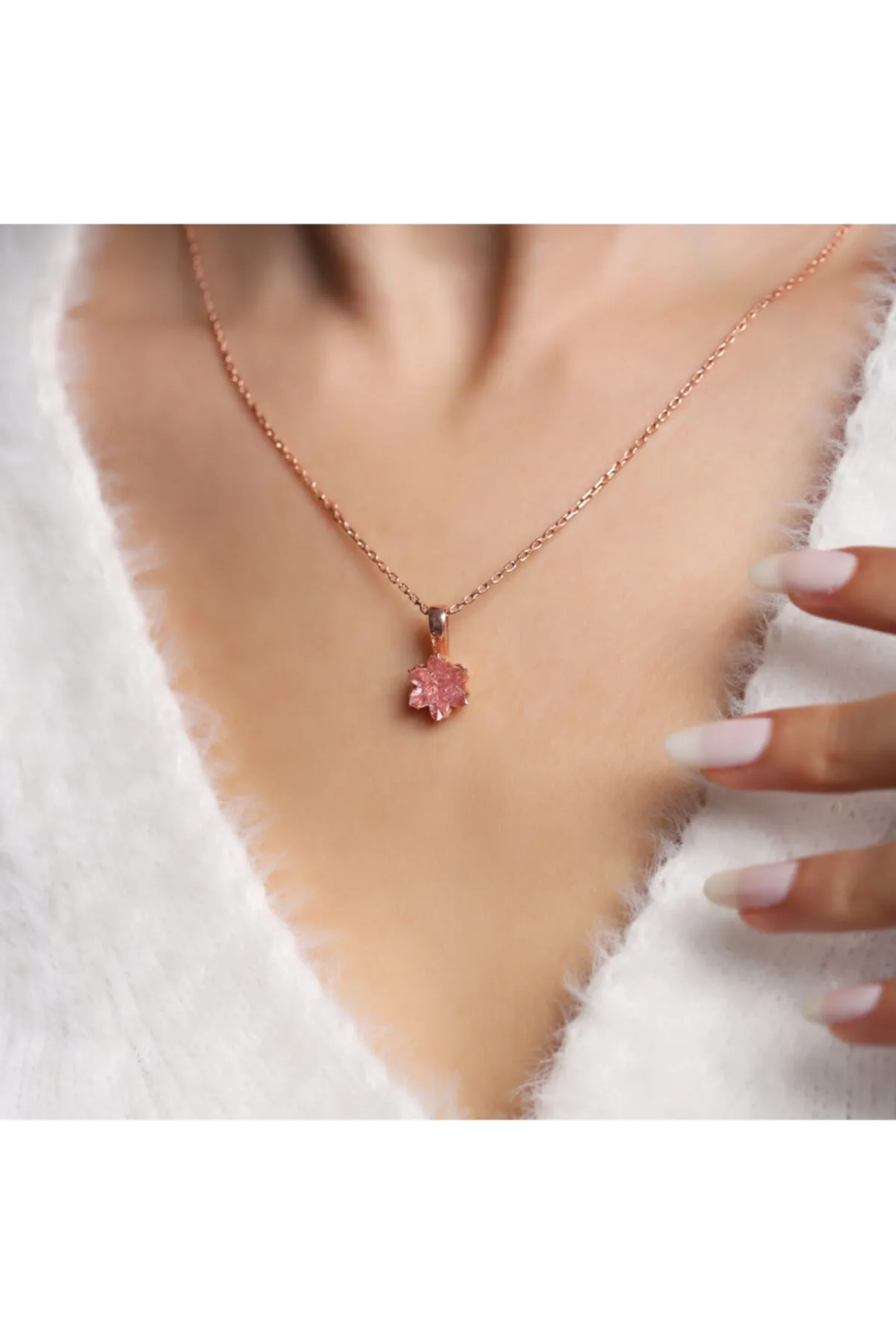 Серебряное ожерелье с розовым камнем в виде цветка лотоса pp3267 Larin Silver#4