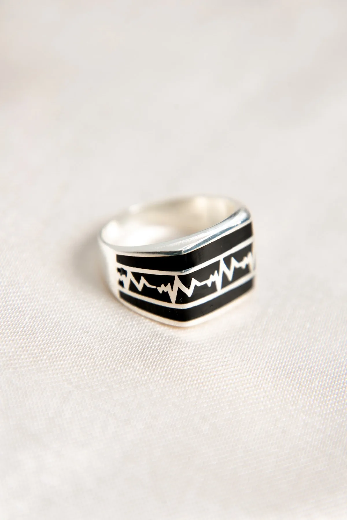 Мужское кольцо - сердцебиение (серебро) elkmd50130 Larin Silver#3