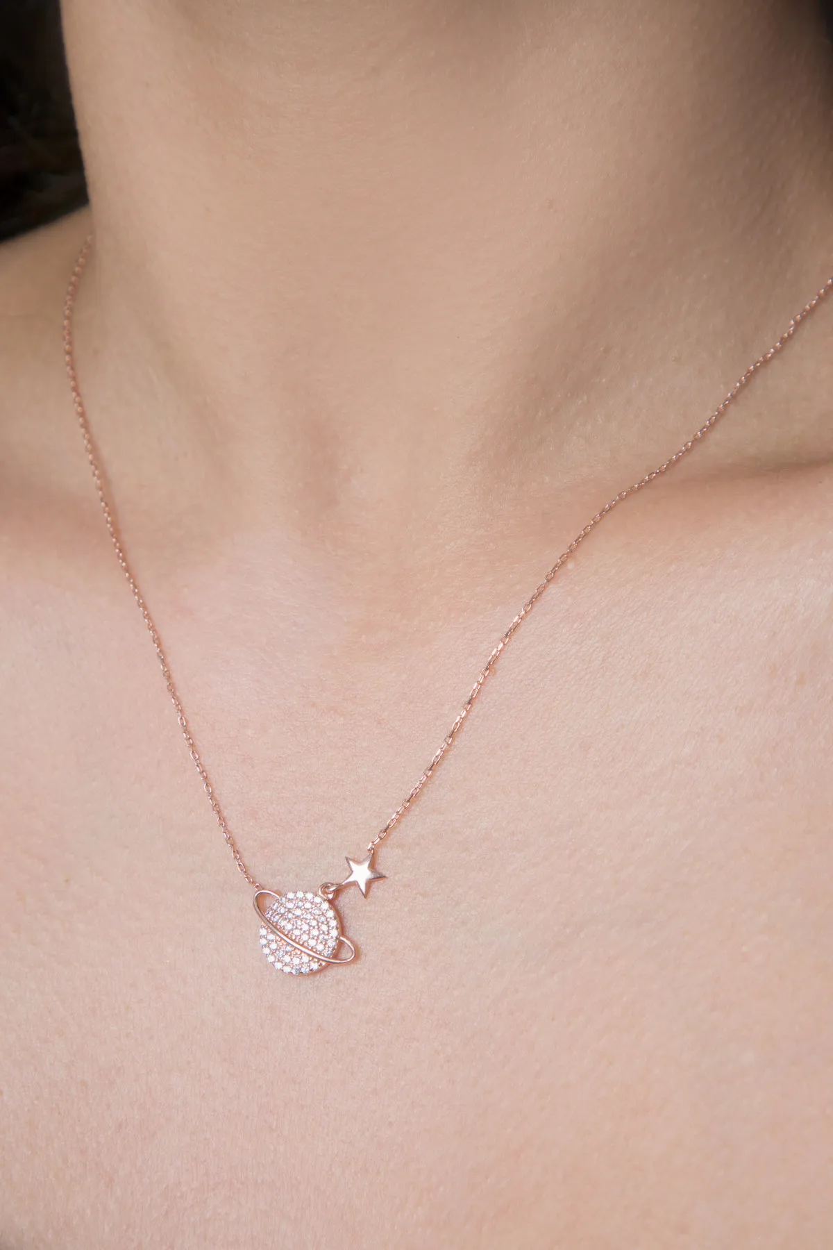 Серебряное ожерелье с розовым покрытием, модель: планета pp2259 Larin Silver#4