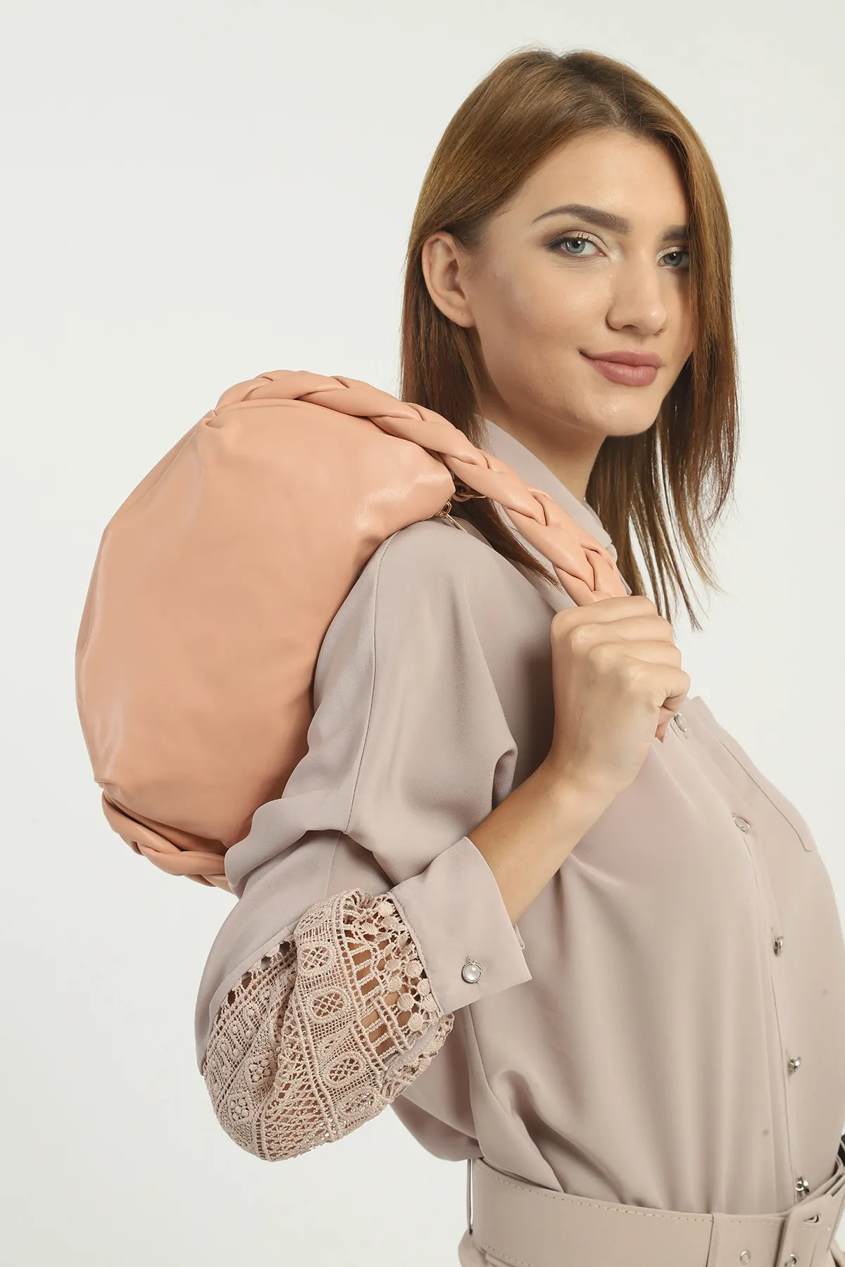 Женская сумка из мягкой кожи SHK Bag MYZ003BETL Пудровый#3