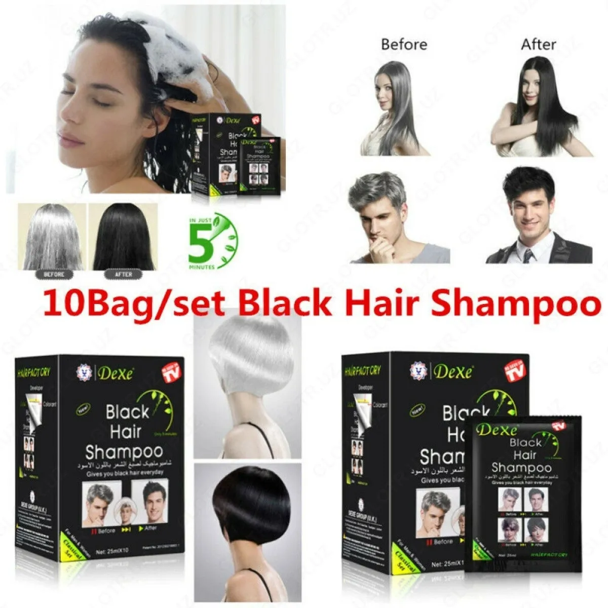 Шампунь оттеночный черный "Dexe Black Hair Shampoo"#3