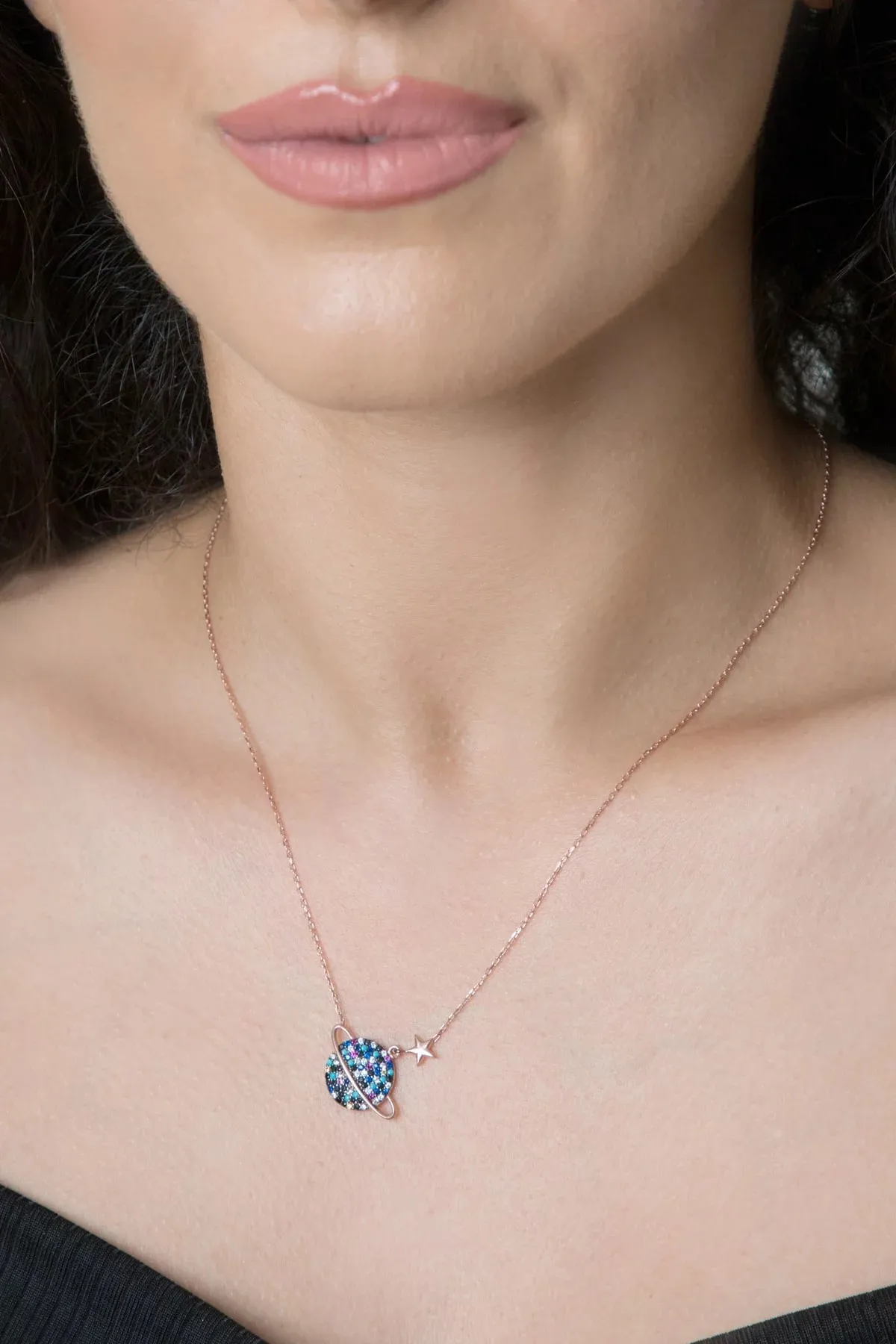 Серебряное ожерелье с розовым покрытием, модель: планета pp2202 Larin Silver#6
