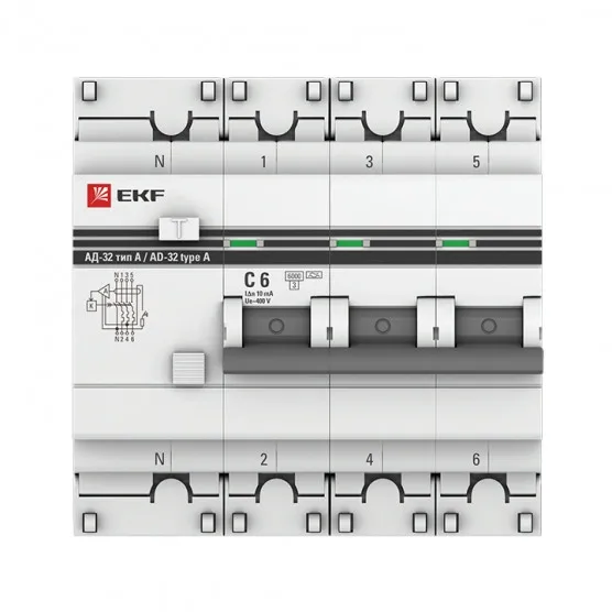 Дифференциальный автомат АД-32 3P+N 16А/10мА (хар. C, A, электронный, защита 270В) 6кА EKF PROxima#2