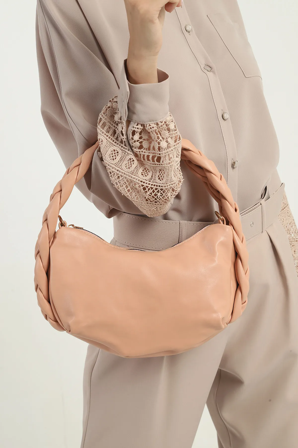 Женская сумка из мягкой кожи SHK Bag MYZ003BETL Пудровый#2