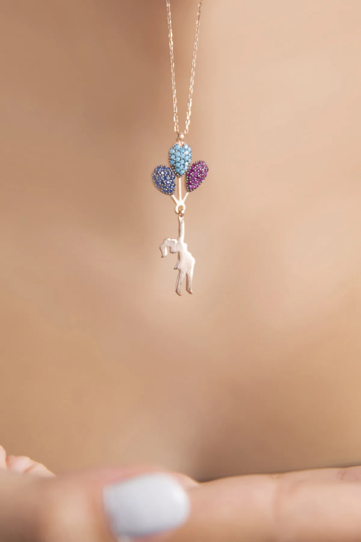 Серебряное ожерелье, модель: воздушный шар и фигура девушки pp2035 Larin Silver#2