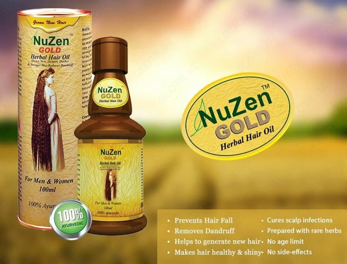 Лечебное травяное масло для роста волос, 100мл - Nuzen Gold#2