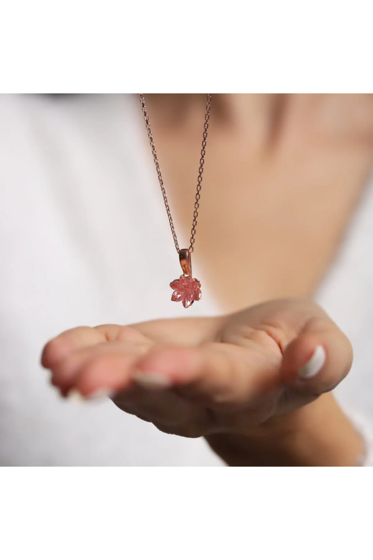 Серебряное ожерелье с розовым камнем в виде цветка лотоса pp3267 Larin Silver#3