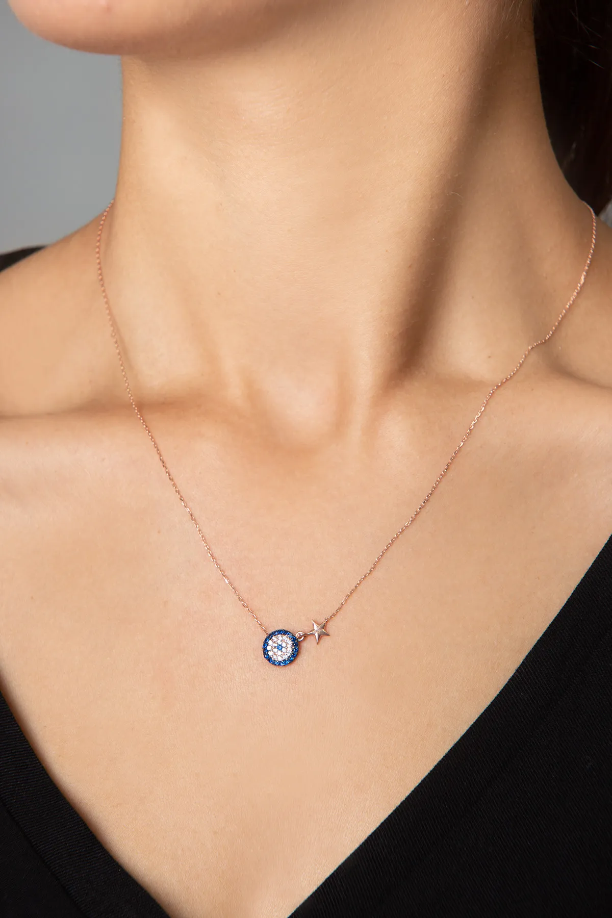 Серебряное ожерелье, модель: бусинка от сглаза со звездочкой pp3725 Larin Silver#2