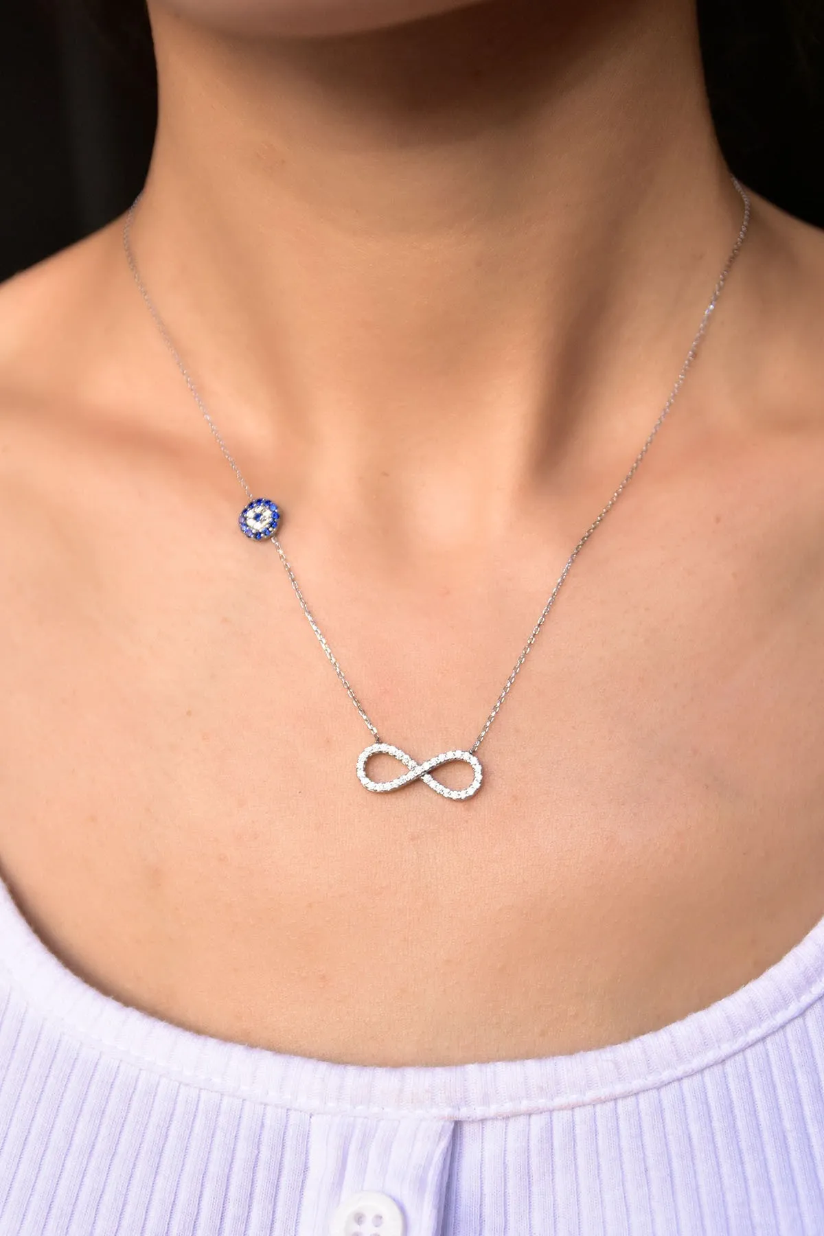 Женское ожерелье-браслет с камушком от сглаза и бесконечным кулоном uvps600082 Larin Silver#3
