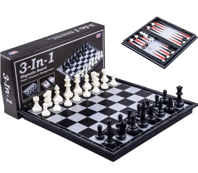 Шахматы и шашки и нарды 3 в 1, магнитные#1