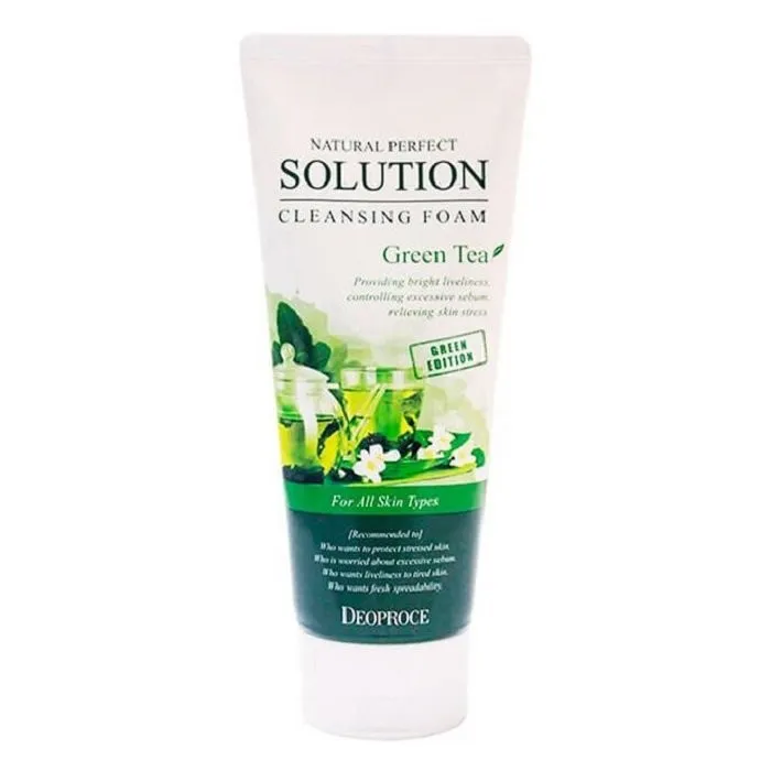Пенка для умывания зеленый чай natural perfect solution cleansing foam greentea 5526 Deoproce (Корея)#2