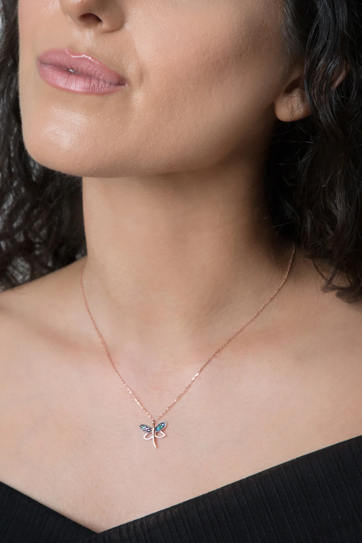 Серебряное ожерелье, с розовым покрытием, модель: стрекоза с разными камнями pp2235 Larin Silver#4
