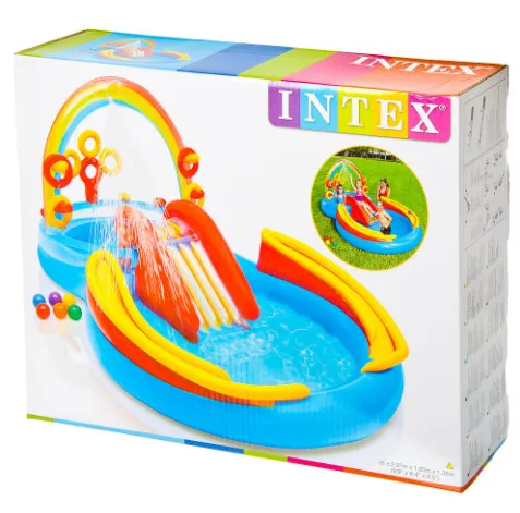 Детский надувной бассейн Intex с горкой и фонтаном - надувной игровой центр#2