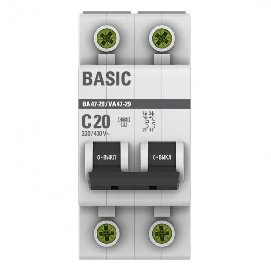 Автоматический выключатель 2P 20А (C) 4,5кА ВА 47-29 EKF Basic#2