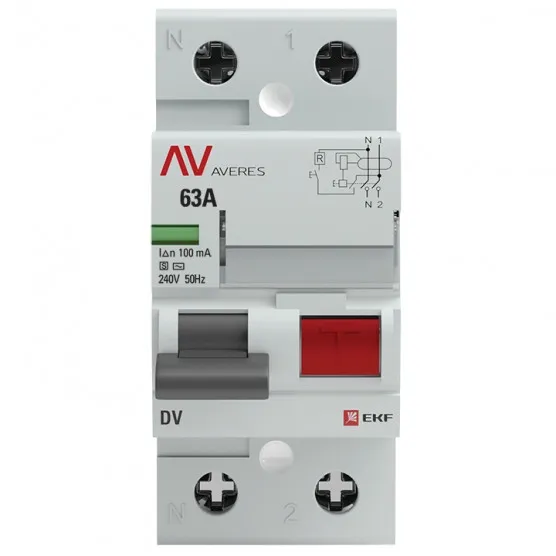 Устройство защитного отключения DV 2P 63А/100мА (S) EKF AVERES#2