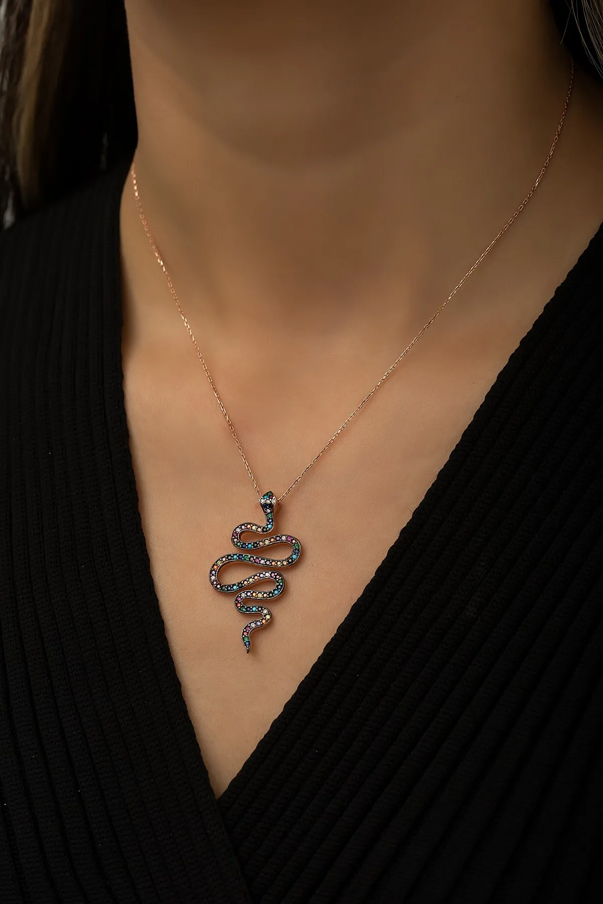 Серебряное ожерелье с кулоном змеи zm1510 Larin Silver#2