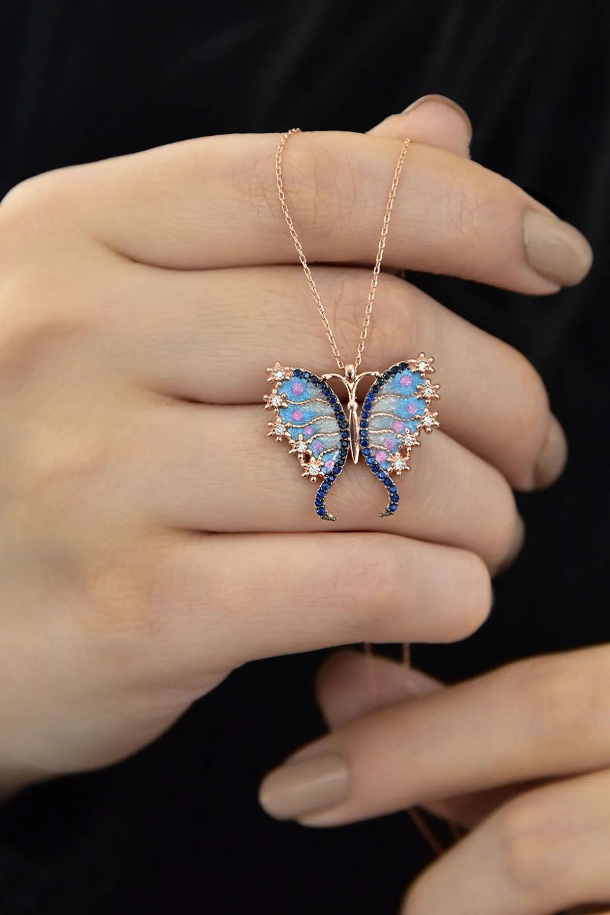 Серебряное ожерелье, модель: бабочка с голубыми камнями ba109 Larin Silver#5