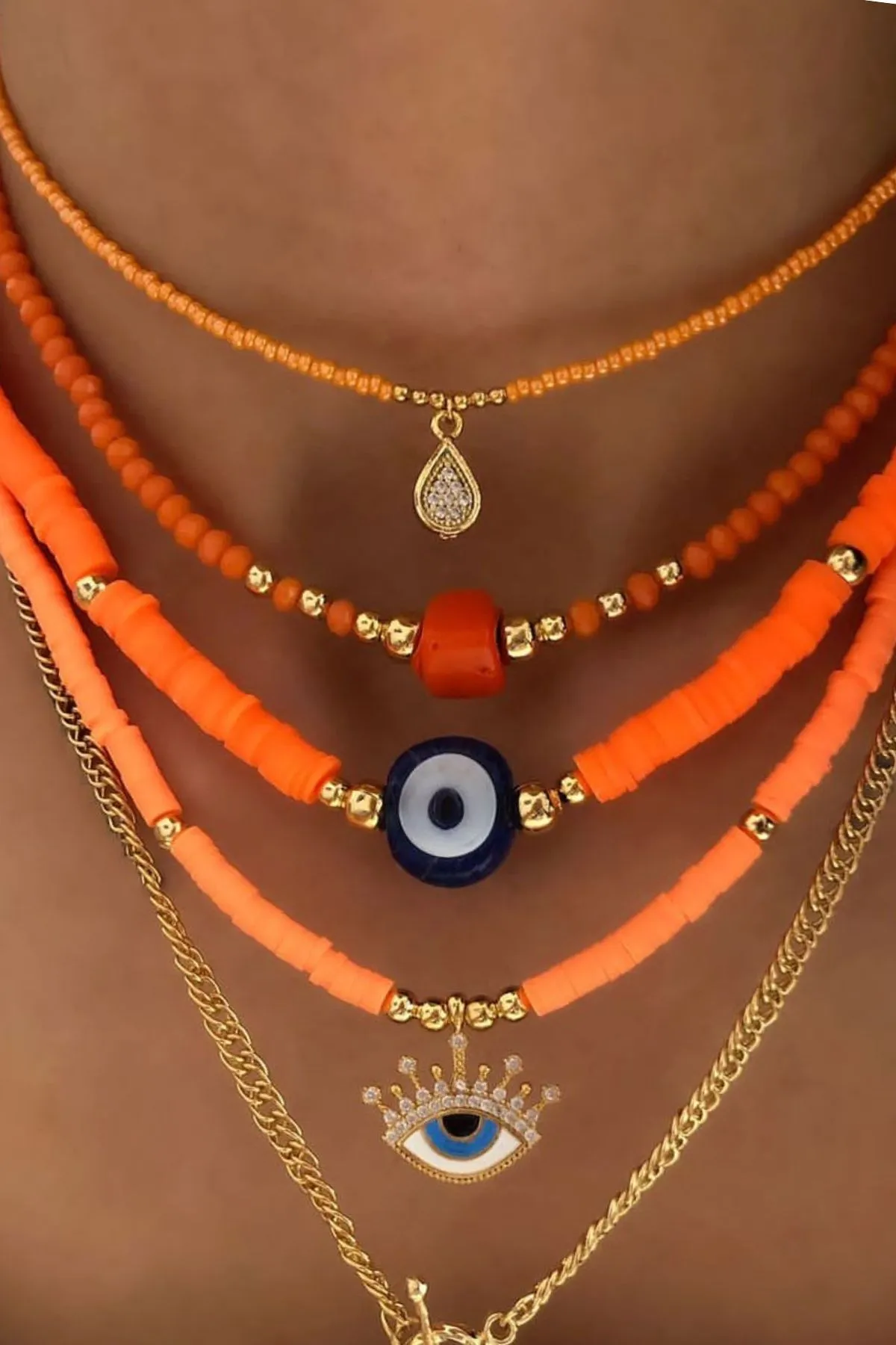Ожерелье, модель: оранжевый камень - перламутровый хрусталь ti016 Mori#2
