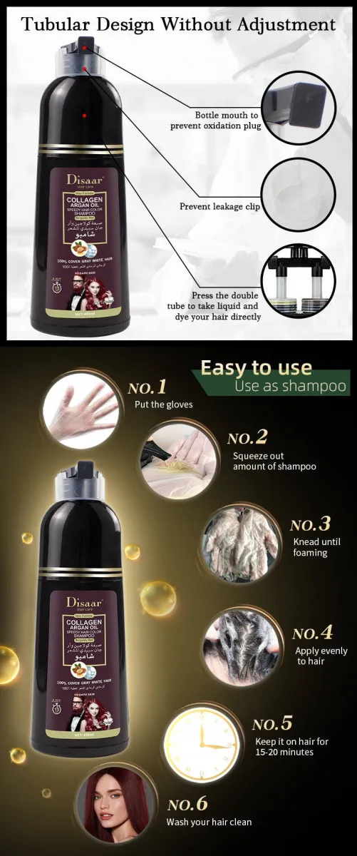 Collagen va argan moyi ekstraktili oq sochlar uchun shampun-kraska Disaar#6