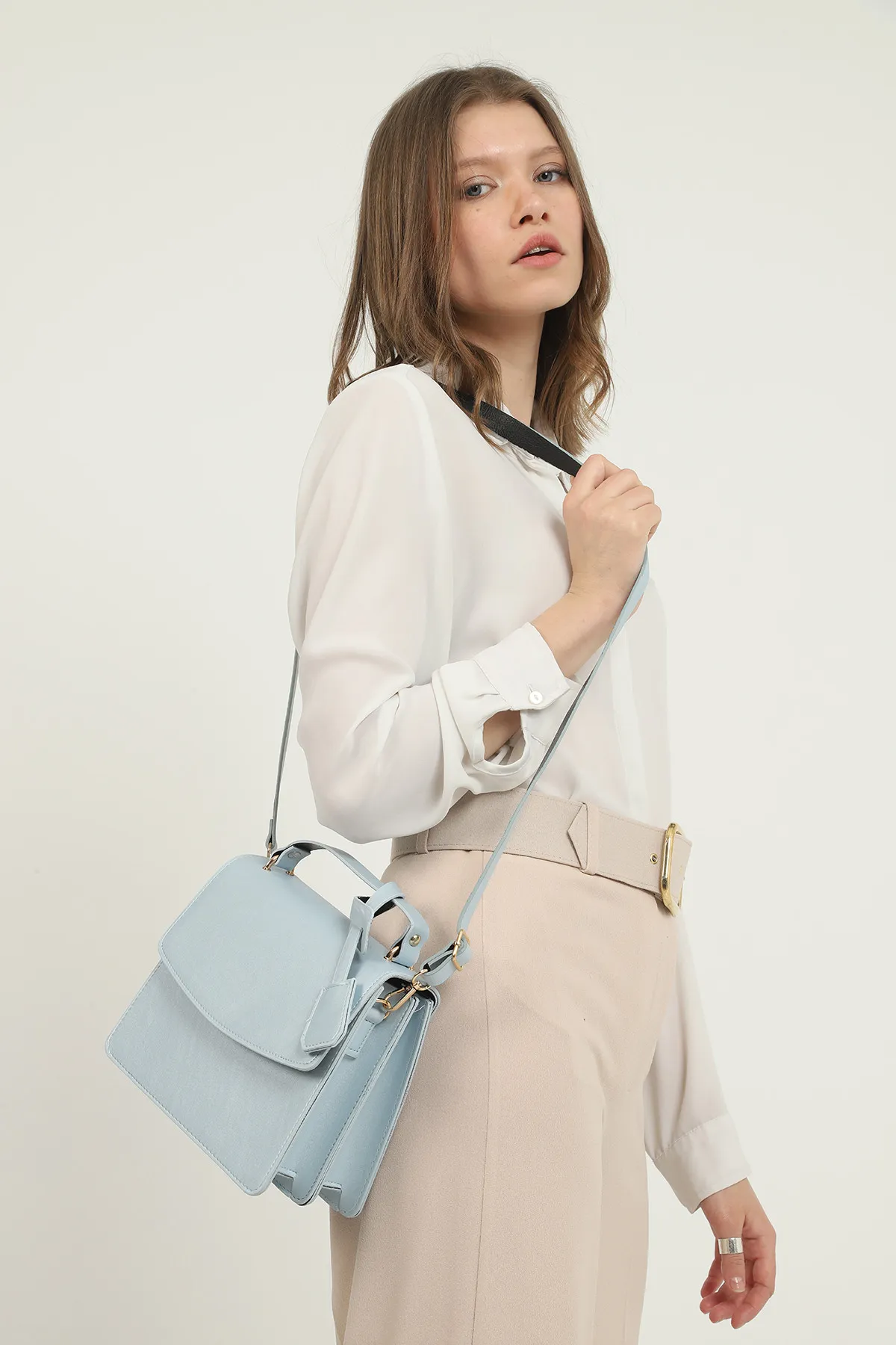 Женская сумка с детализированными ручками и плечевыми ремнями SHK Bag MYZ7895AKS0005 Голубой#2