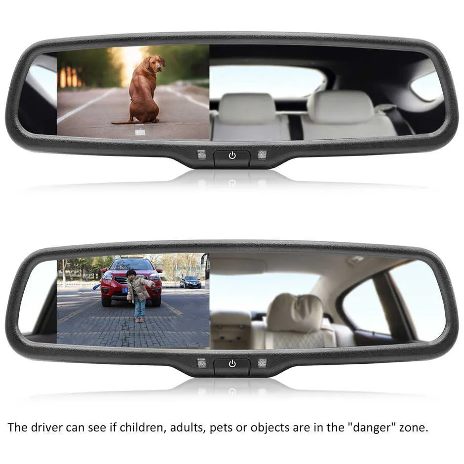 Автомобильное зеркало заднего вида GreenYi, ЖК-монитор TFT 4,3 дюйма со специальным оригинальным кронштейном, 2 видеовхода для парковки#3