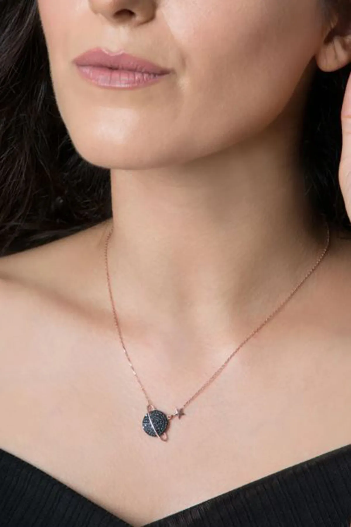 Серебряное ожерелье с розовым покрытием, модель: планета pp2201 Larin Silver#4