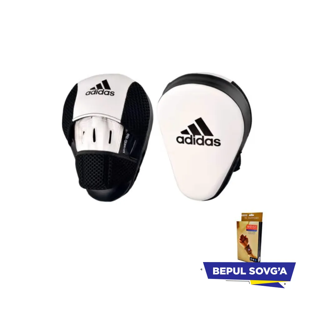 Лапы боксерские Adidas кожаные белый + в подарок эластический бинт#1
