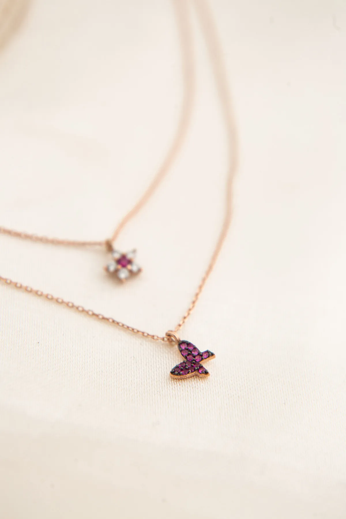 Серебряное ожерелье, модель: розовая бабочка и цветок pp4093 Larin Silver#4