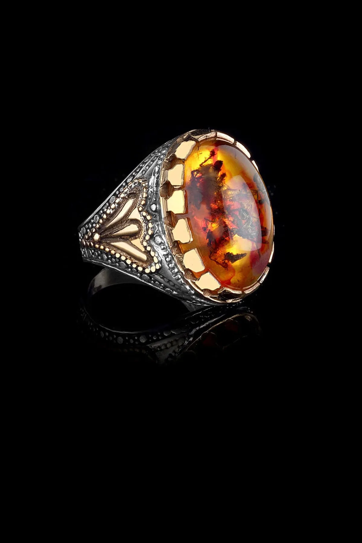 Мужское кольцо - камень янтарь (серебро) rch2237 Larin Silver#2