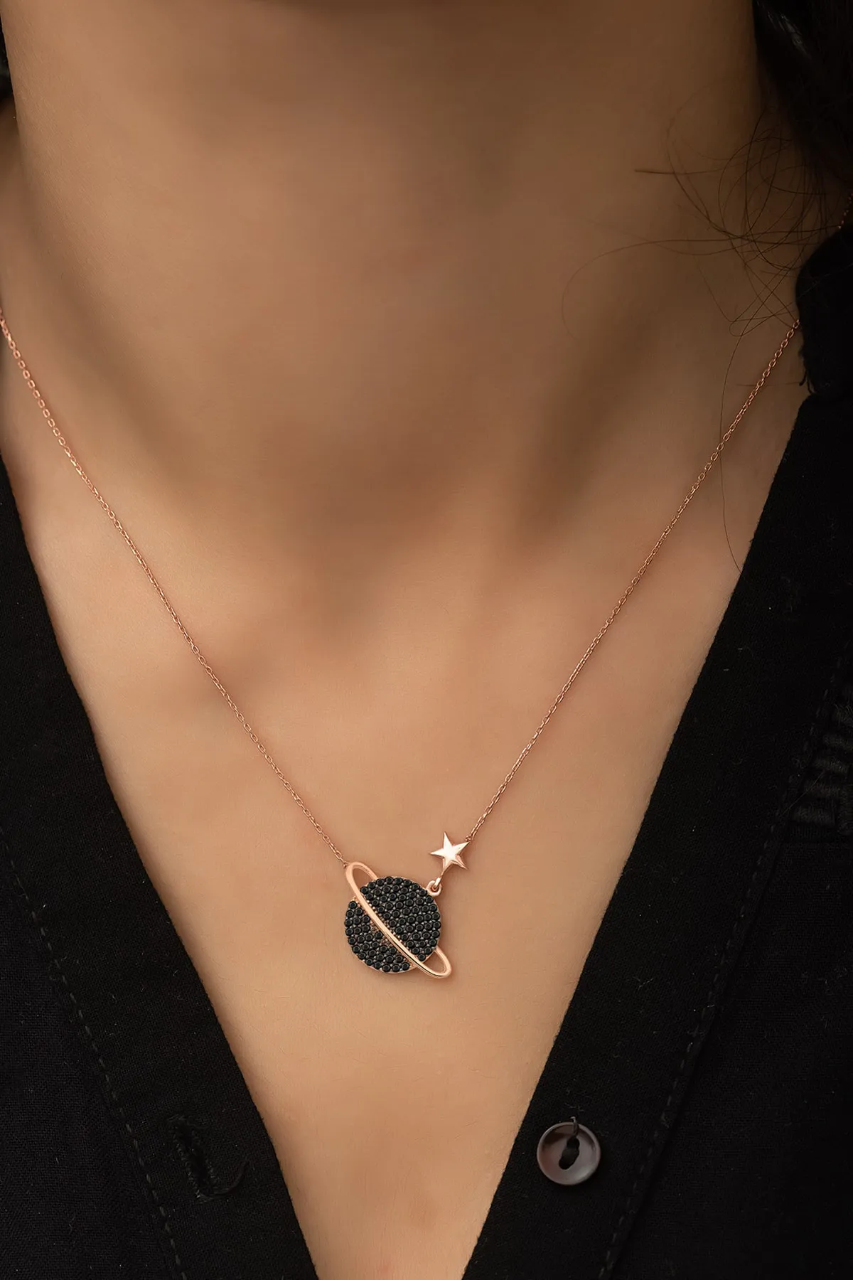 Серебряное ожерелье с розовым покрытием, модель: планета pp2201 Larin Silver#6