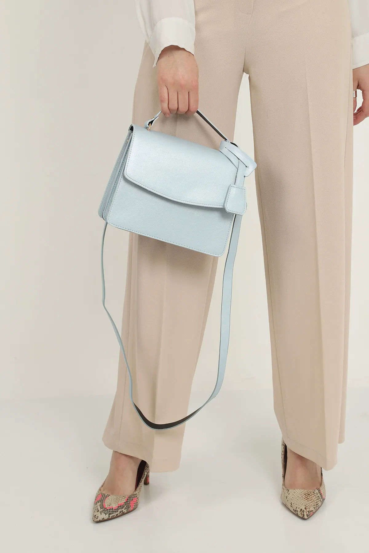 Женская сумка с детализированными ручками и плечевыми ремнями SHK Bag MYZ7895AKS0005 Голубой#4