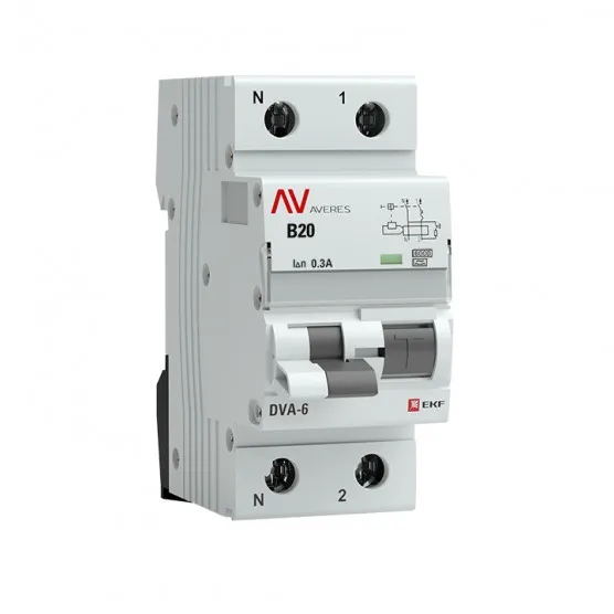 Дифференциальный автомат DVA-6 1P+N 20А (B) 300мА (A) 6кА EKF AVERES#2
