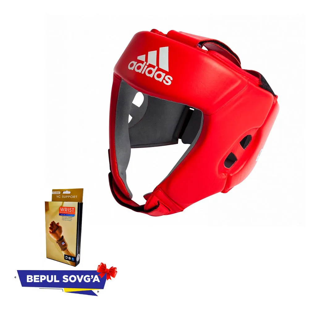 Шлем боксерский adidas Aiba красный + в подарок эластичный бинт YC Support YC-6092#1