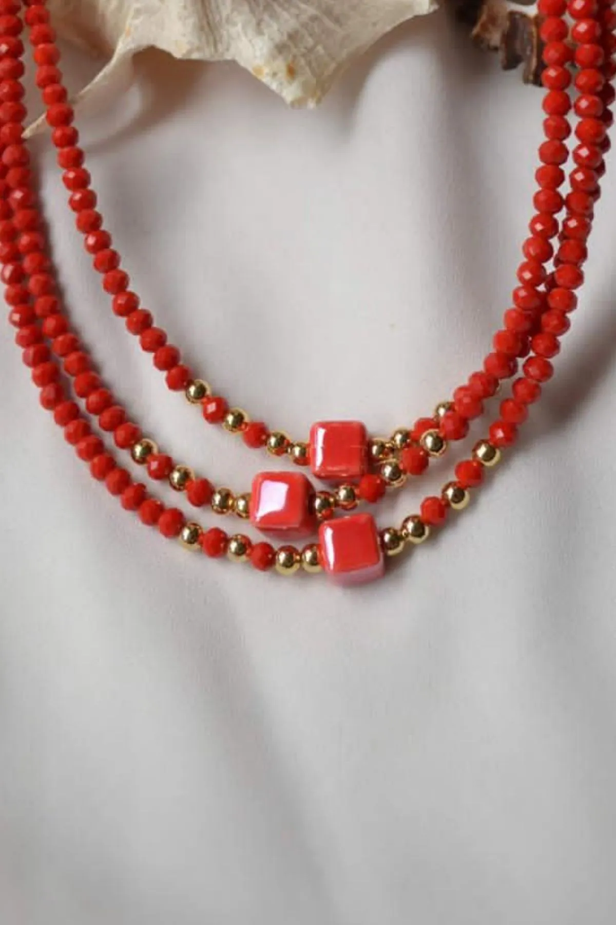 Ожерелье, модель: оранжевый камень - перламутровый хрусталь ti016 Mori#3
