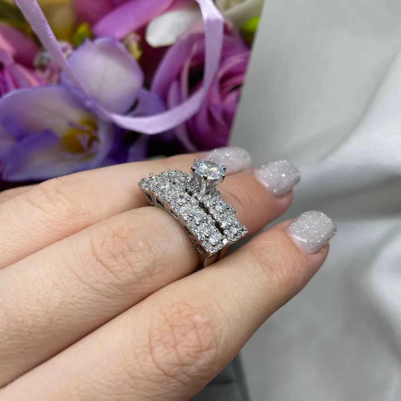 Шикарные парные кольца под бриллиант Серебро 925-проба размер-16 в комплекте 2 штуки#4