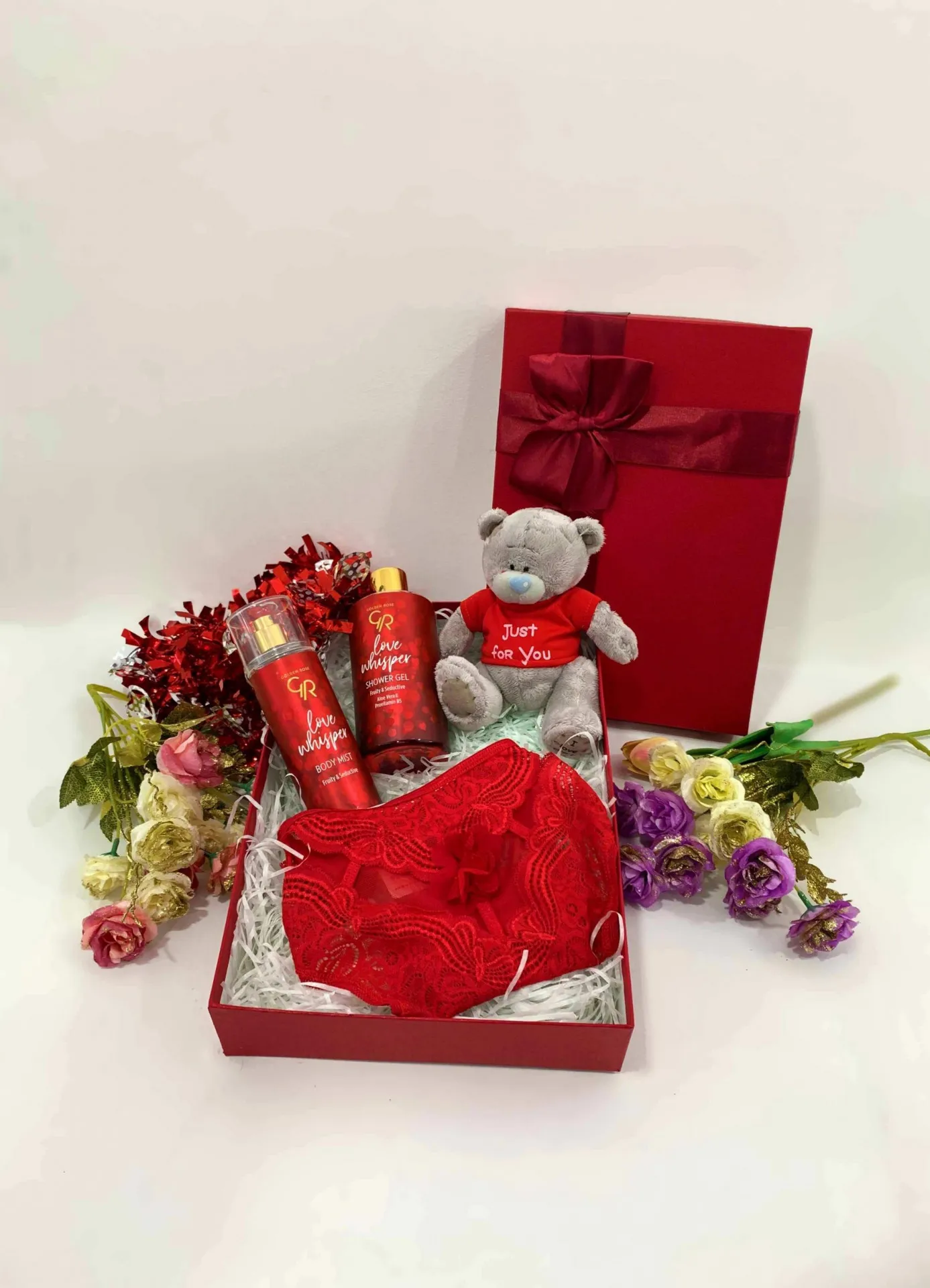 Подарочный набор - мишка тедди, спрей для тела, гель для душа, vanilya secret трусы, подарочная коробка n0216 SHK Gift#3