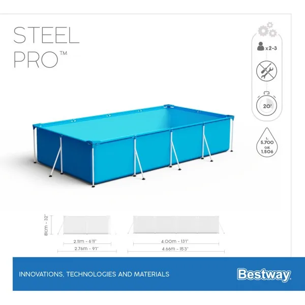 Бассейн каркасный Bestway Steel Pro 56405, 400х211х81 см#5