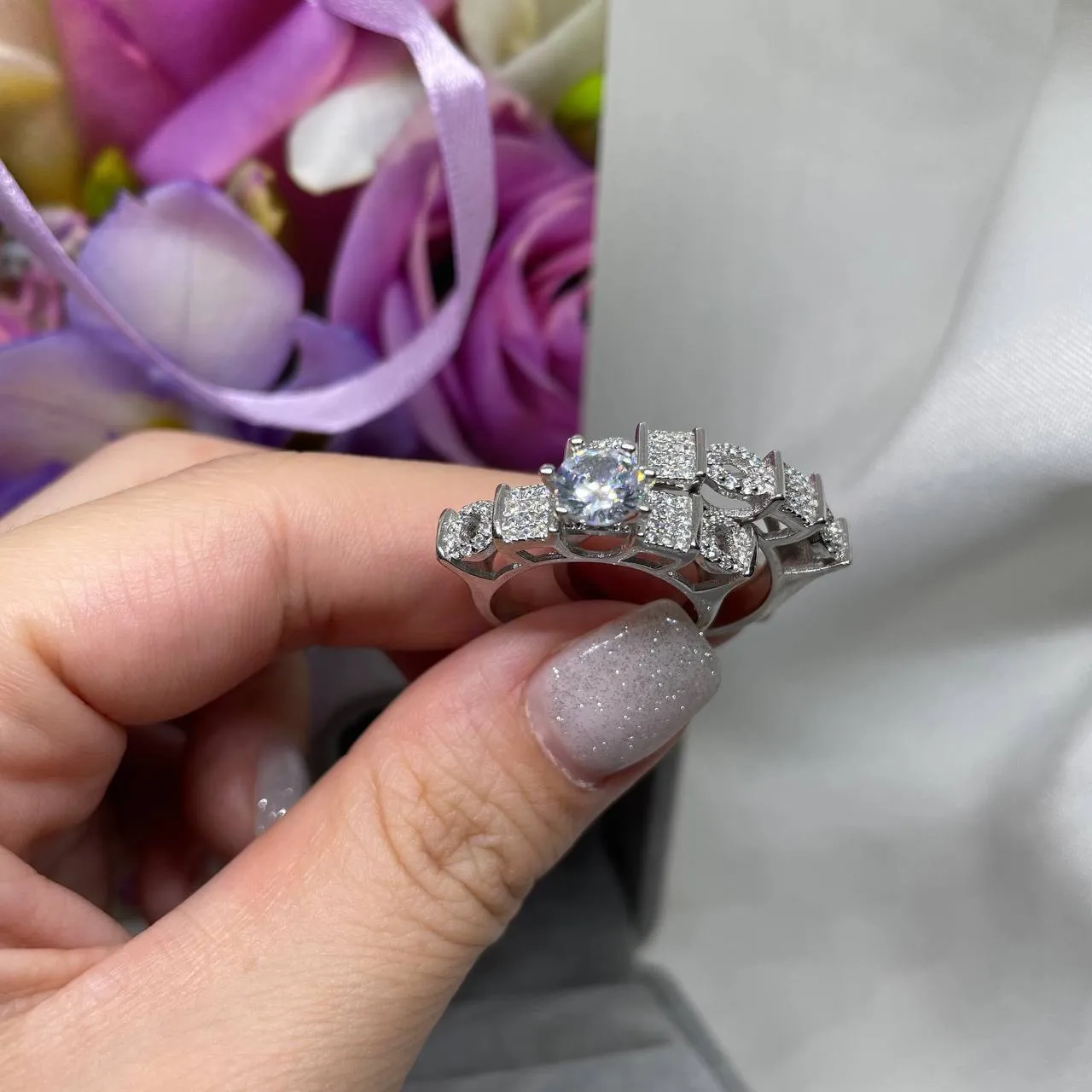Шикарные парные кольца под бриллиант Серебро 925-проба размер-17 в комплекте 2 штуки#3