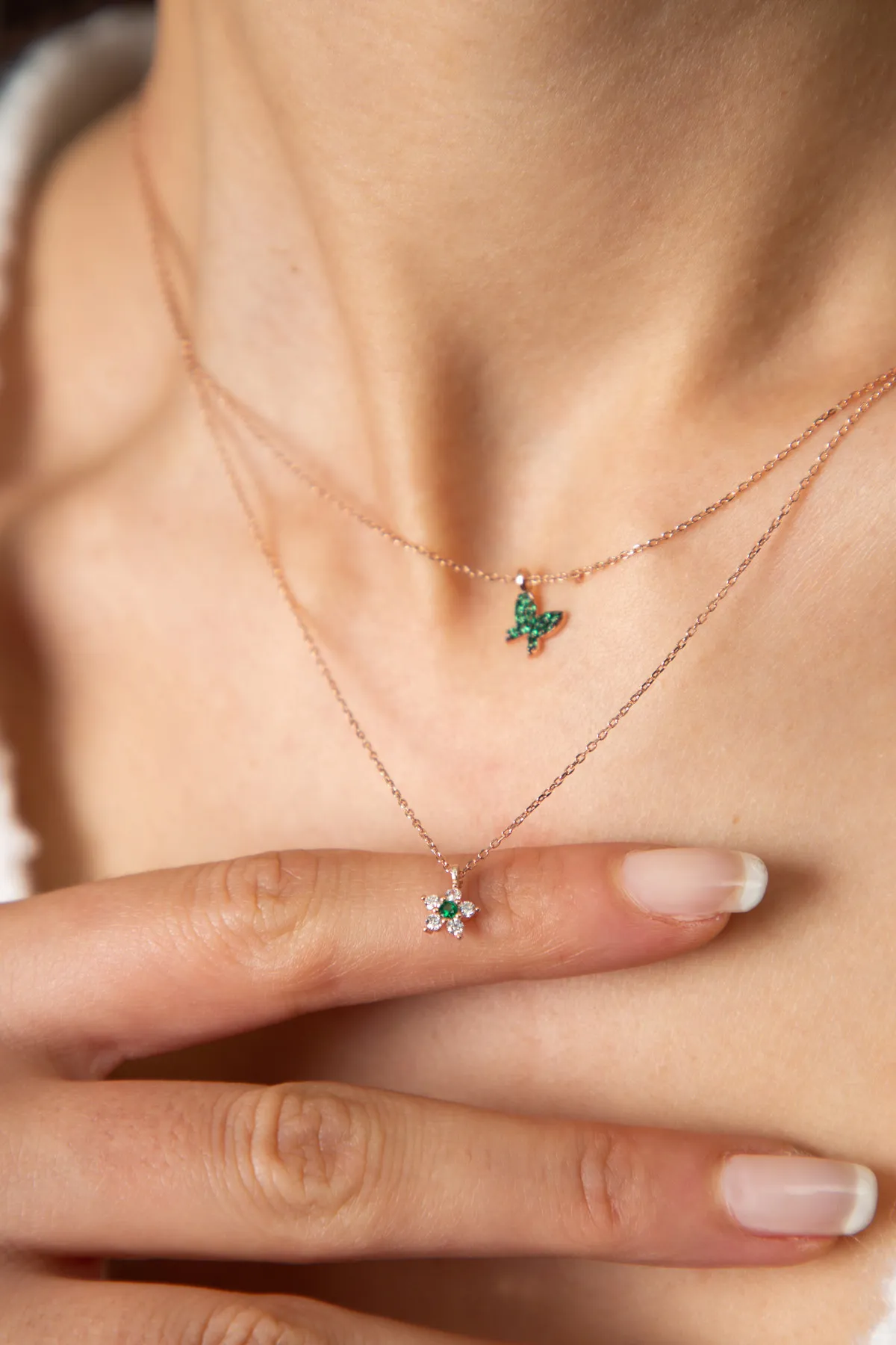 Серебряное ожерелье, модель: зеленая бабочка и цветок pp4101 Larin Silver#3