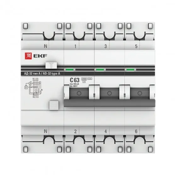 Дифференциальный автомат АД-32 3P+N 50А/30мА (хар. C, AC, электронный, защита 270В) 4,5кА EKF PROxima#1