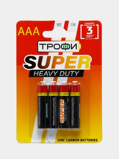 Батарейки сол.Трофи R03-4BL Super heavy duty zinc, ААА, 24 бл.*10 бл.*4 шт.#1