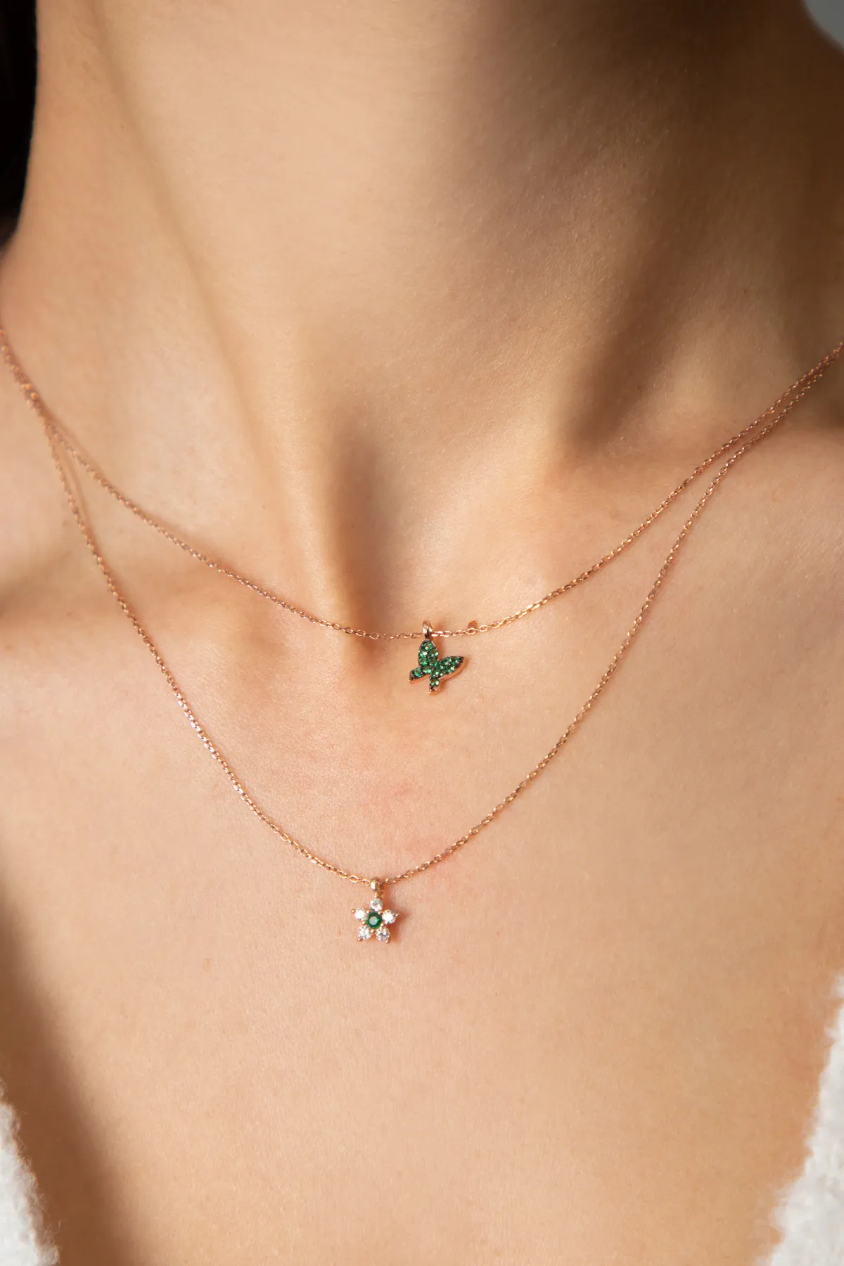 Серебряное ожерелье, модель: зеленая бабочка и цветок pp4101 Larin Silver#1