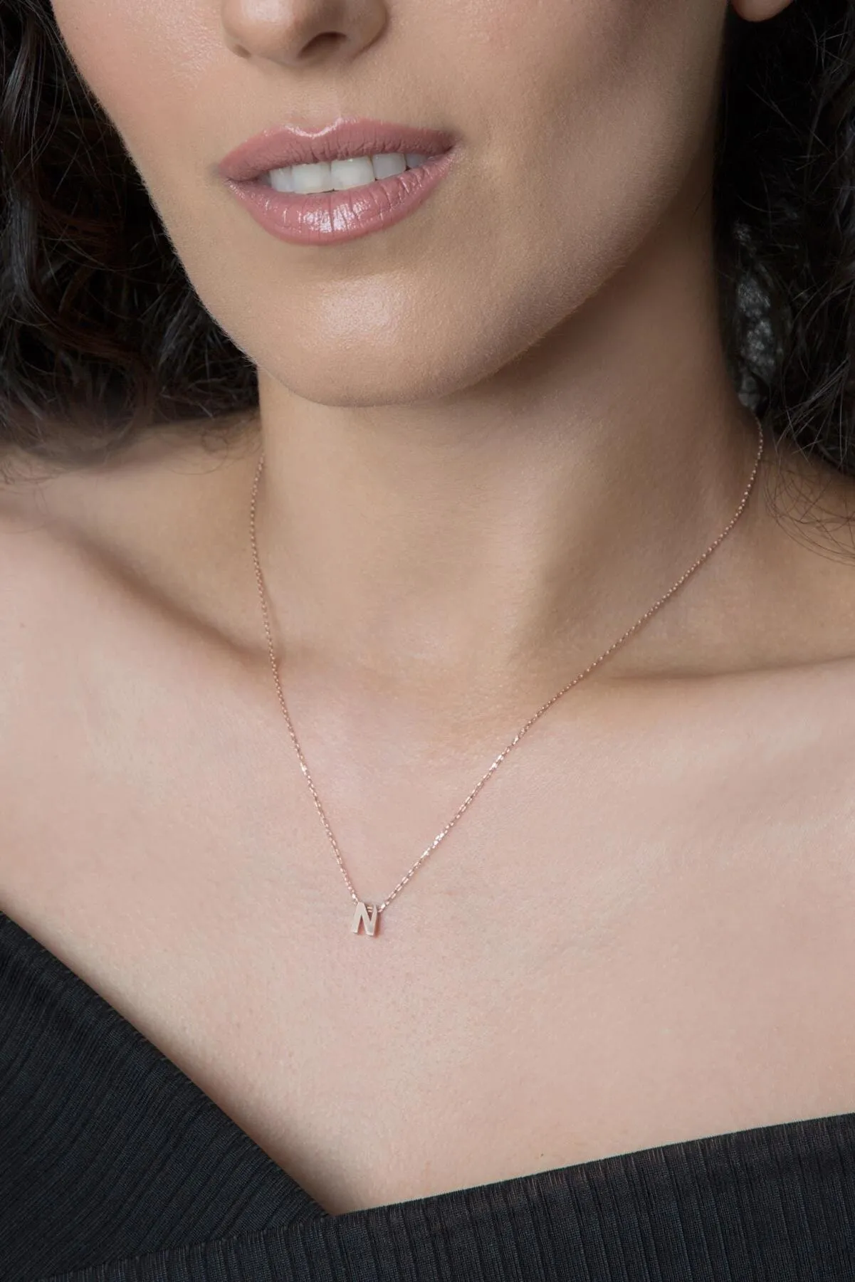 Серебряное ожерелье с буквой N в обьёме 3d pp001l Larin Silver#1